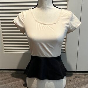 Charlotte Russe Cream and Black Peplum Blouse